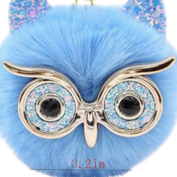 ๐ HOST PICK ๐ Powder Blue Pom Puff Bespectacled Owl Bag Charm Key Chain - Picture 4 of 6